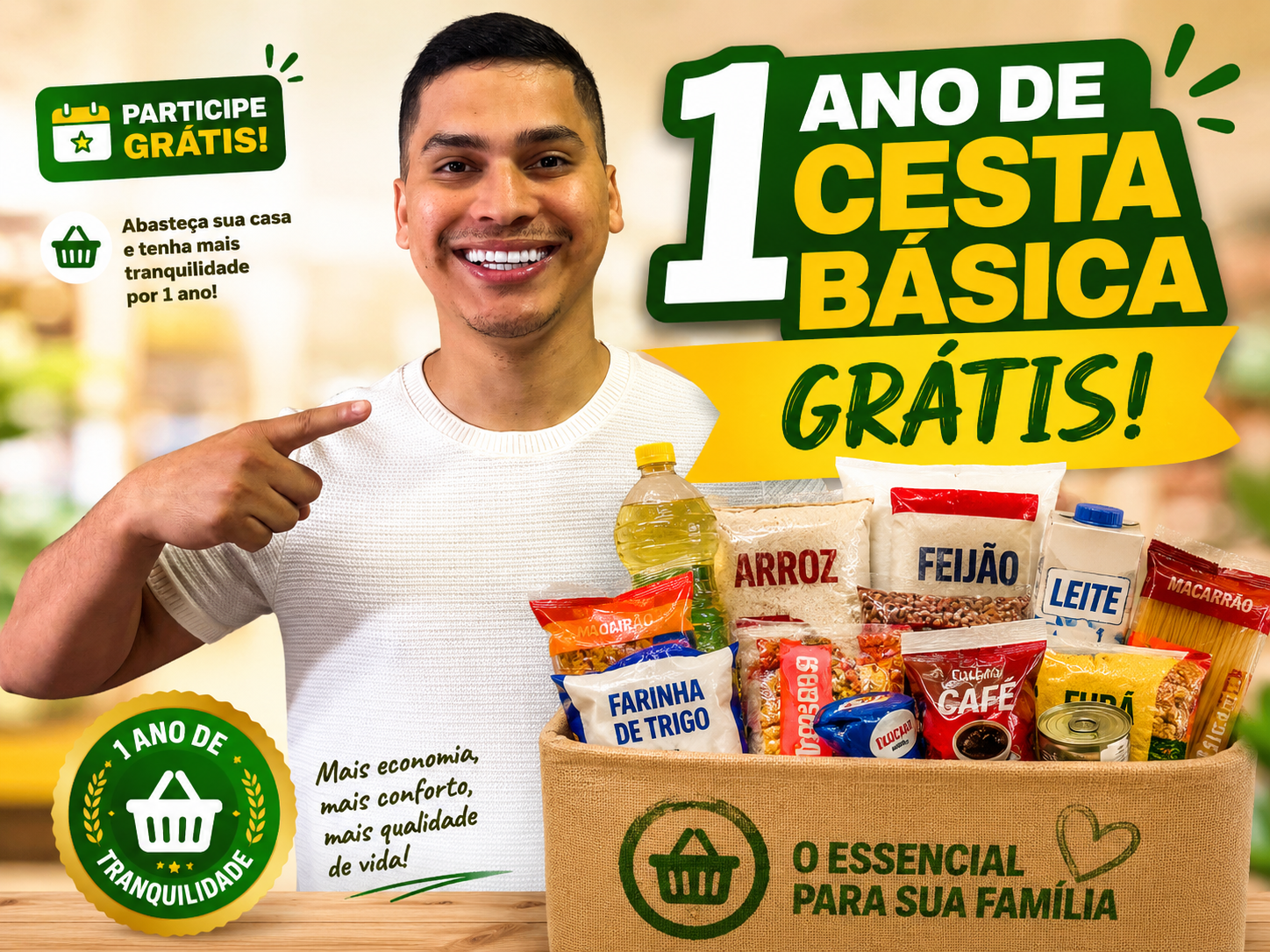 Participe do Sorteio de 1 Ano de Cesta Básica Grátis do Feehzero